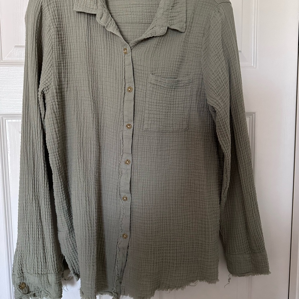 Light Olive Gauze Button-Up Shirt